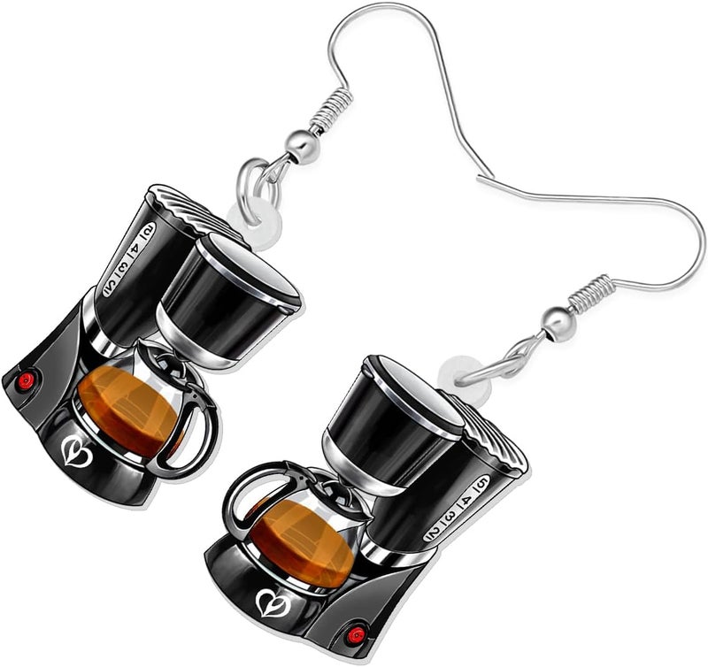 BONSNY Acrylic Dangling Novelty Fun Black Coffee Machine Earrings Hypoallergenic Designer Jewelry Gifts For Women - Image 3